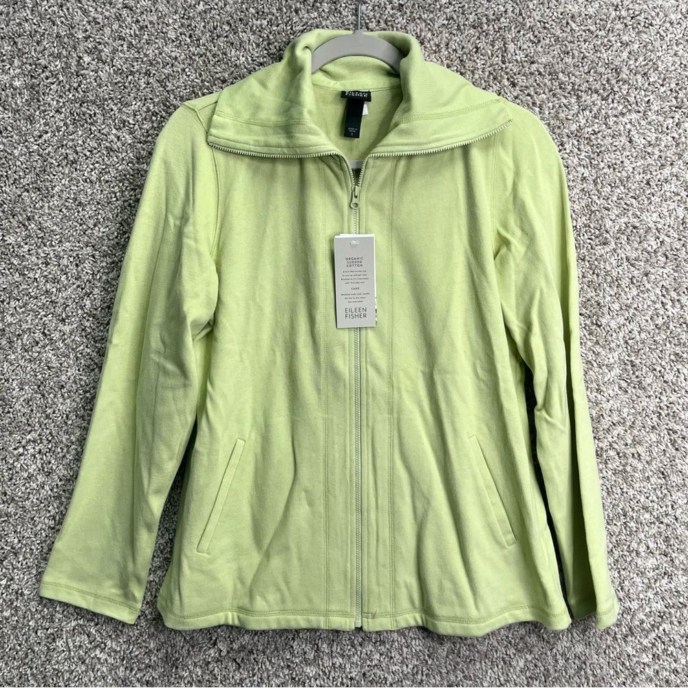 Eileen Fisher Jacket Women’s Small Green Organic Sueded Cotton Full Zip Up High